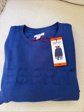 NWT Esprit Retro Logo Fleece Crewneck Sweatshirt blue xxl
